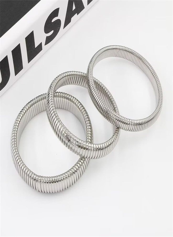 Hoheng Sliver Bracelets for Women Chunky Sliver Bangles Bracelet Non Tarnish Silver Cuff Bracelets Jewelry Christmas Birthday Gifts - Image 2